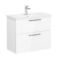 Vitra Root 68110 Lavabo Dolabı, Çift Çekmeceli, Dar, 80 Cm, Parlak Beyaz, Köşeli Lavabolu